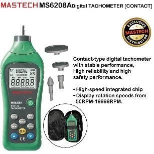 MASTECH MS6208A Digital Tachometer - Contact / Wheel Type